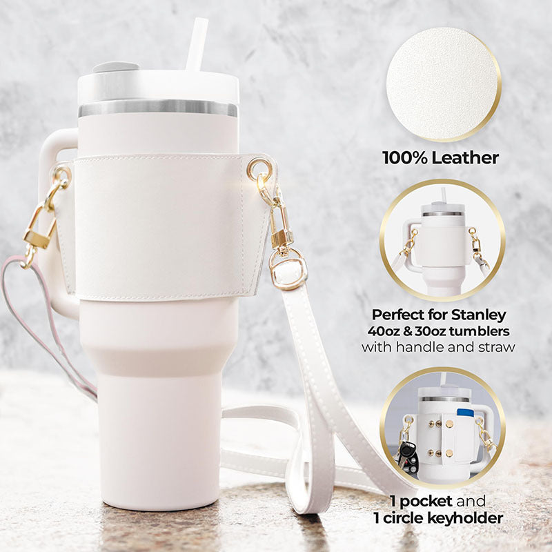 Bandoulière pour gobelet mug en cuir vegan - accessoire de 0,9 à 1,2 L (30-40 oz)